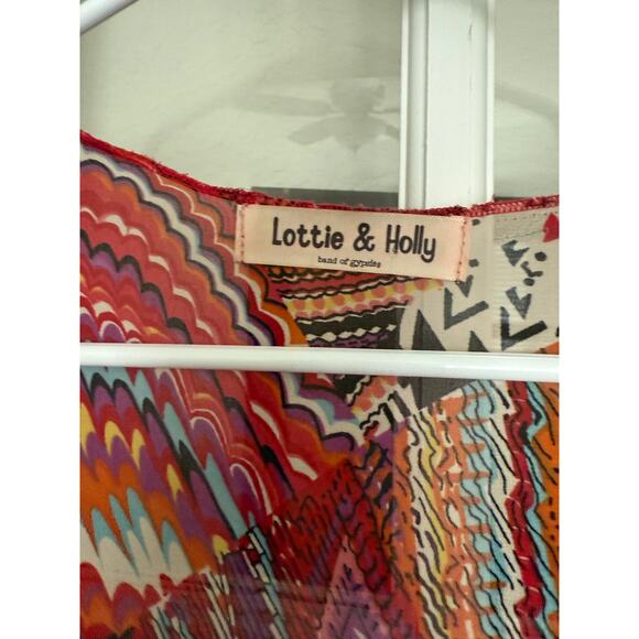 Lottie & Holly by Band of Gypsies Women's Red print Kimono cropped - Picture 5 of 8